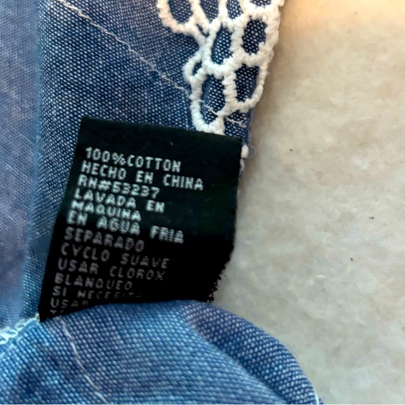 Unique Spectrum Blouse Lacey Cutouts Lightweight Denim Kimono/Bell Sleeves SZ L - Picture 9 of 9